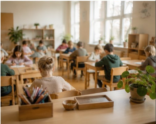 Kinderen in een rustig klaslokaal